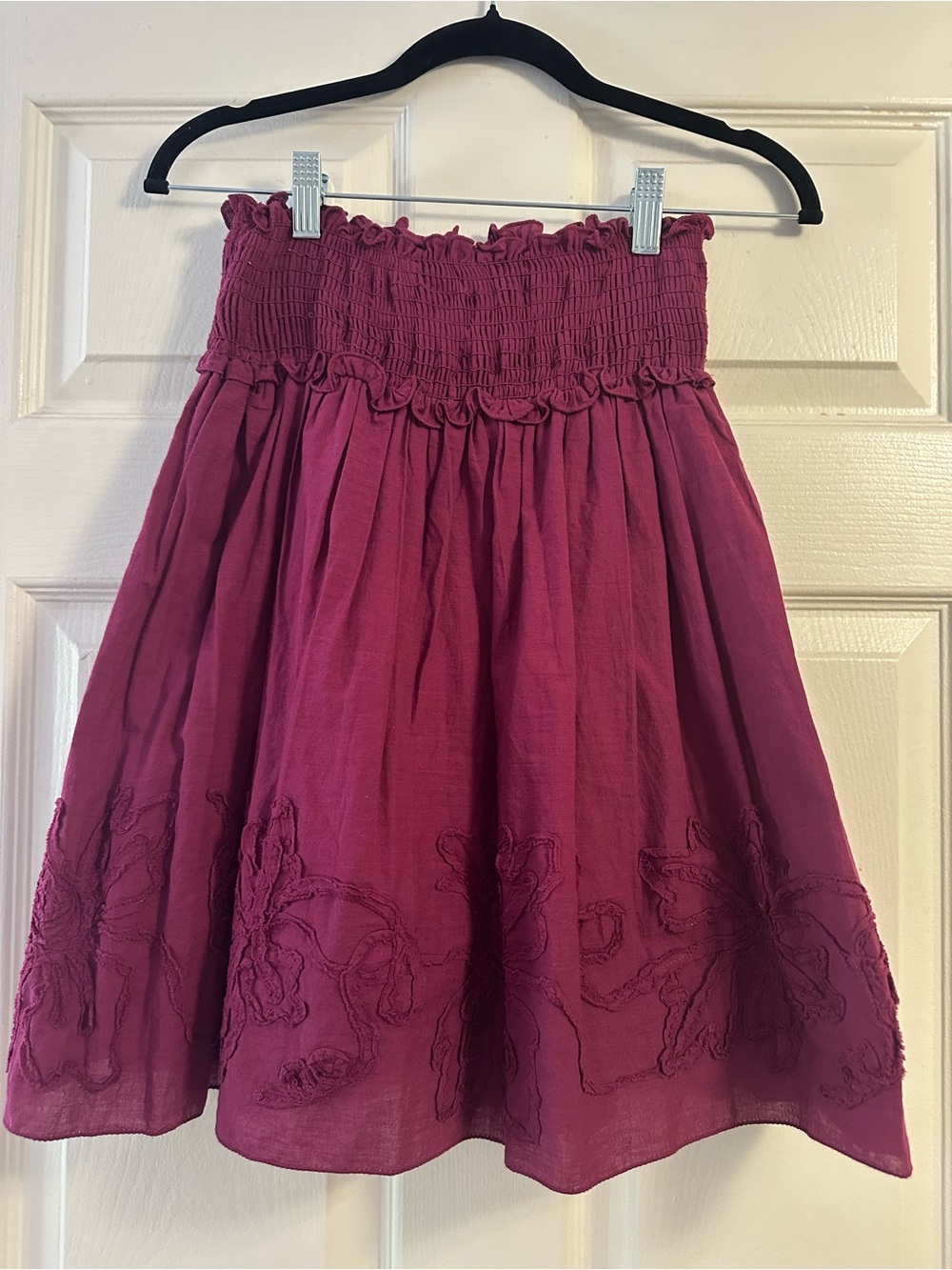 Studio M Raspberry Smocked Waist Embroidered Skirt